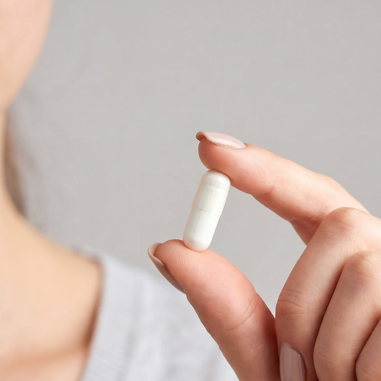 A person holding a supplement capsule