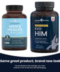 EvoHim Men's Health Supplement old and new packaging