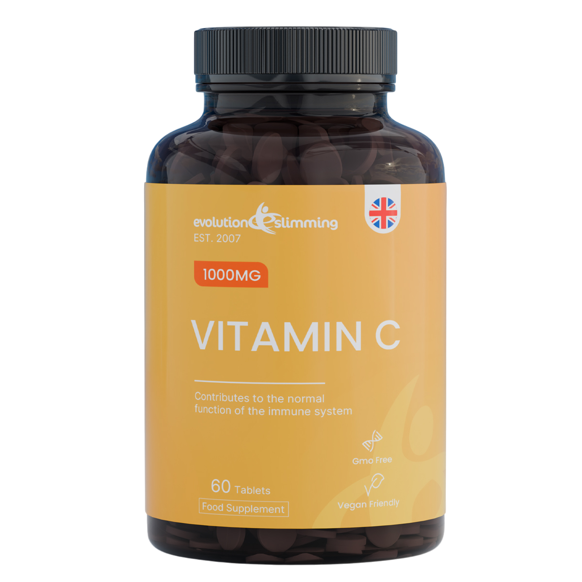 Comprimidos de vitamina C de 1000 mg aptos para vegetarianos y veganos.